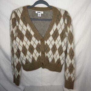 William Rast Brown and Cream Argyle Cardigan Cropped